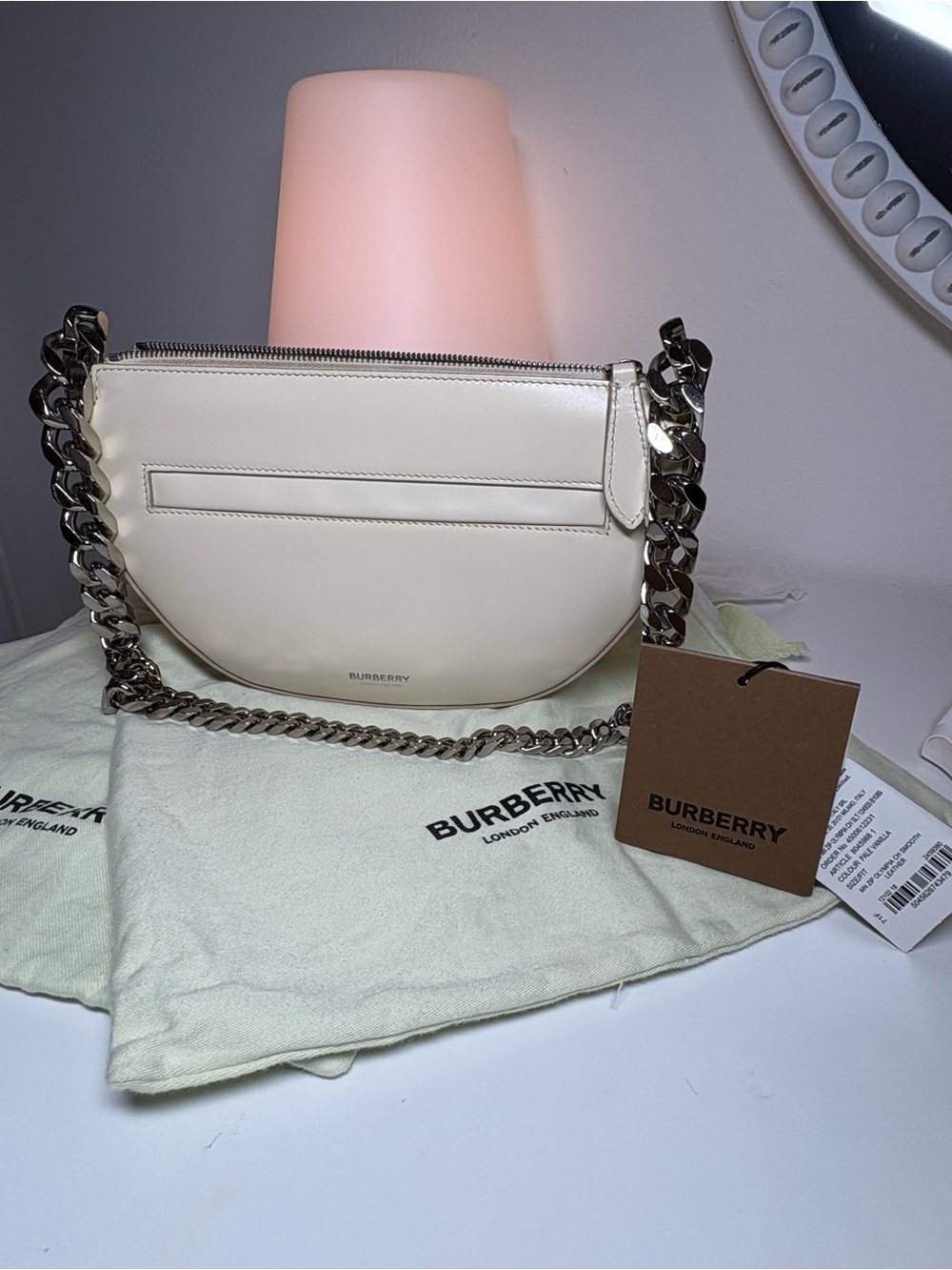 Burberry Olympia Cream Leather Chain Shoulder Bag